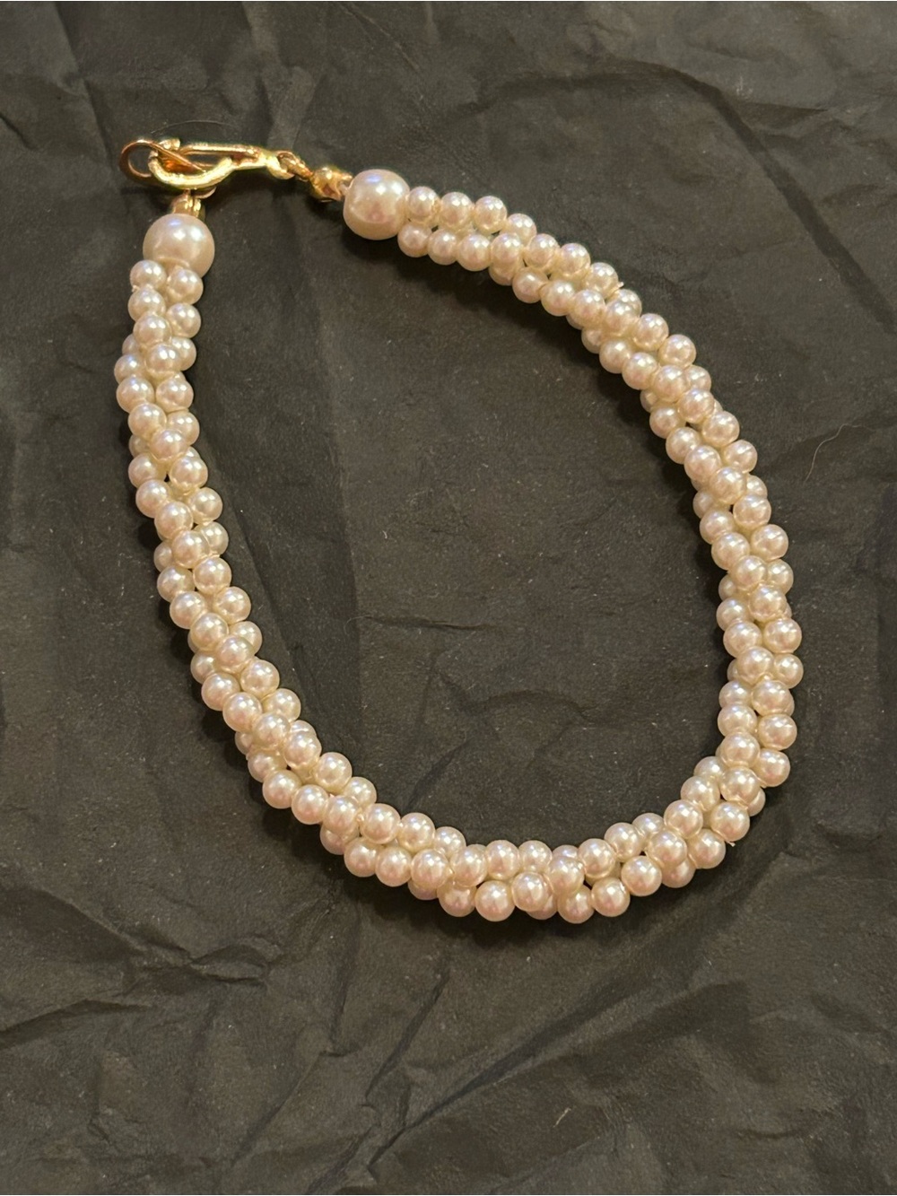 Elegant Faux Pearl Braided Bracelet with Gold Tone Clasp